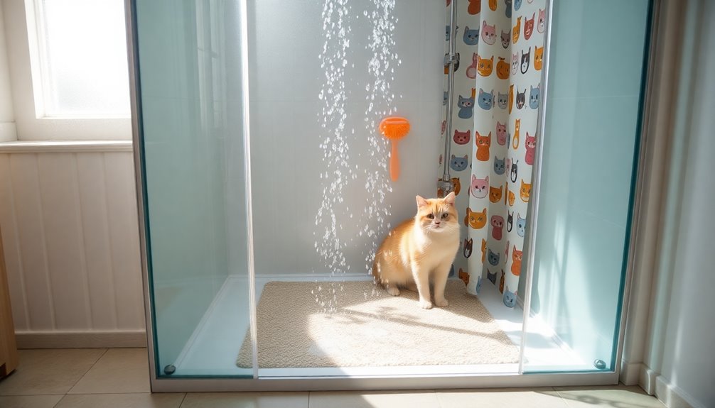 wet feline in bathroom