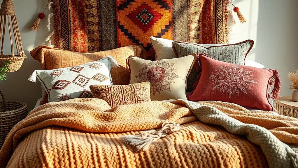 layered eclectic boho bedding