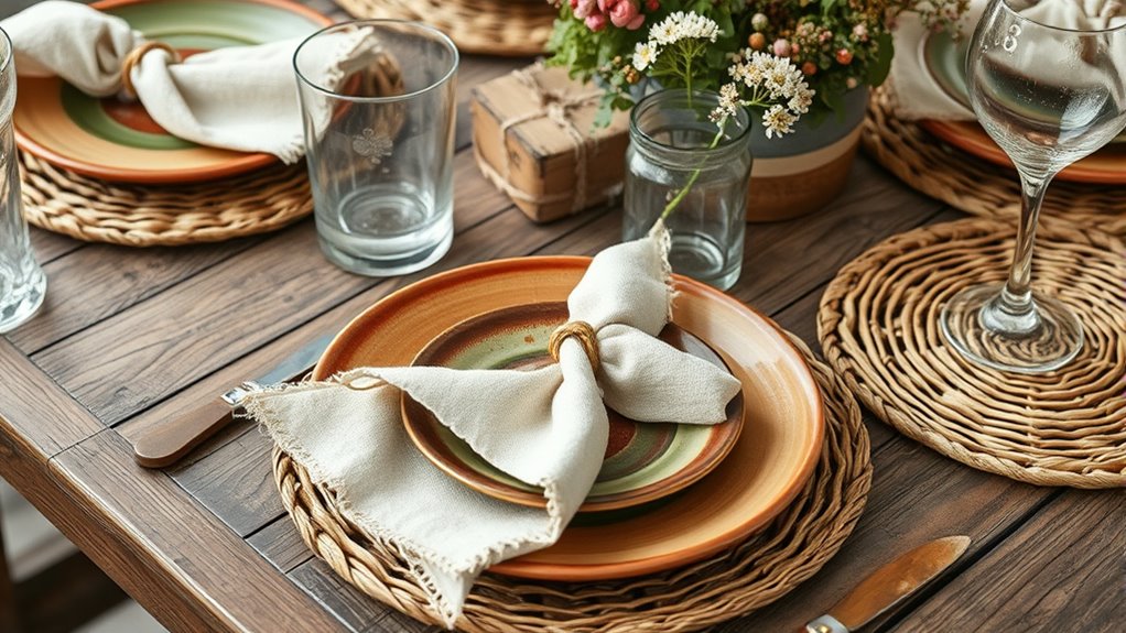 mismatched rustic tableware
