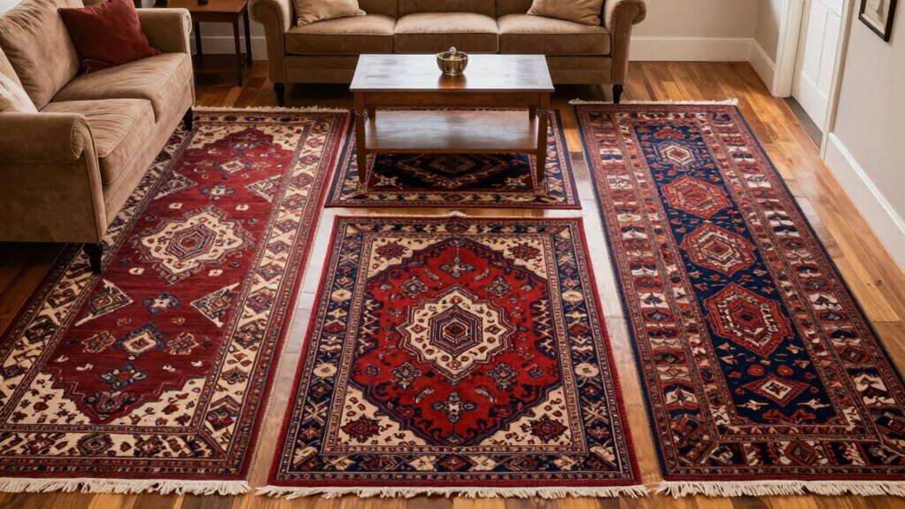 three rug layout options