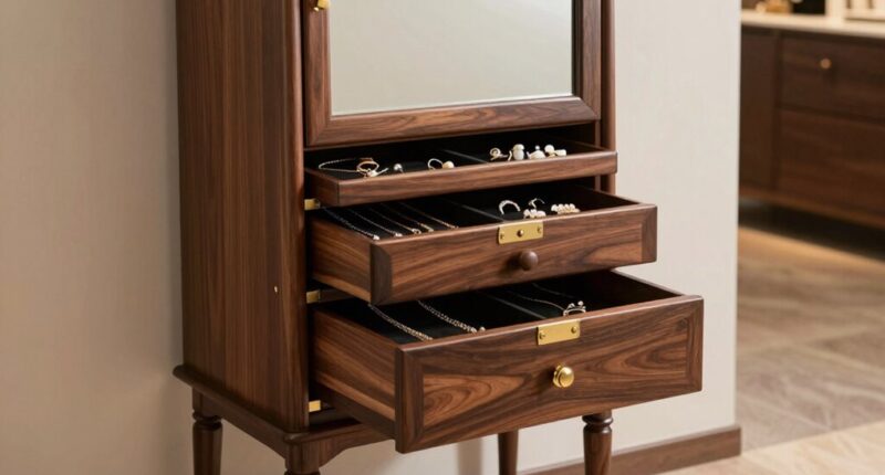 top lockable mirror jewelry armoire