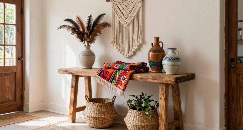 boho inspired console table styling