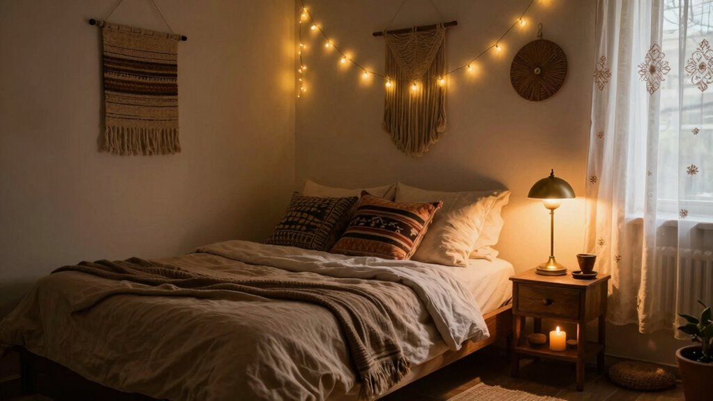 layered cozy boho lighting