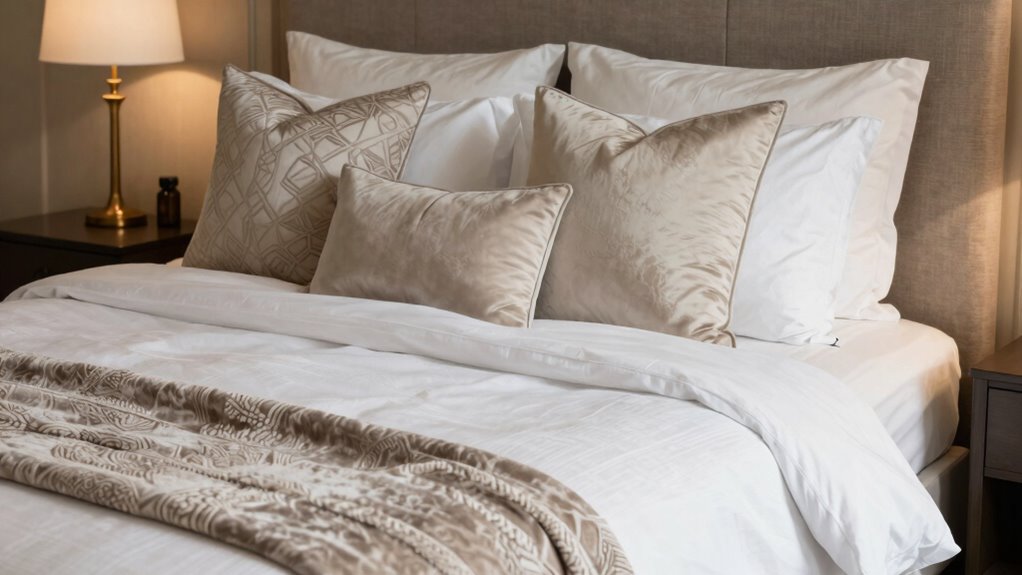 luxurious layered bedding arrangement