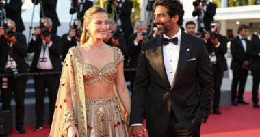 Halsey and Fiancé Avan Jogia Coordinate in Rahul Mishra Couture at Gold Gala