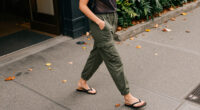 Jennifer Lawrence Brings Flip Flops Into Fall With Cargo Pants And A Semi-Sheer Cardigan