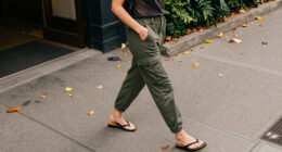 Jennifer Lawrence Brings Flip Flops Into Fall With Cargo Pants And A Semi-Sheer Cardigan